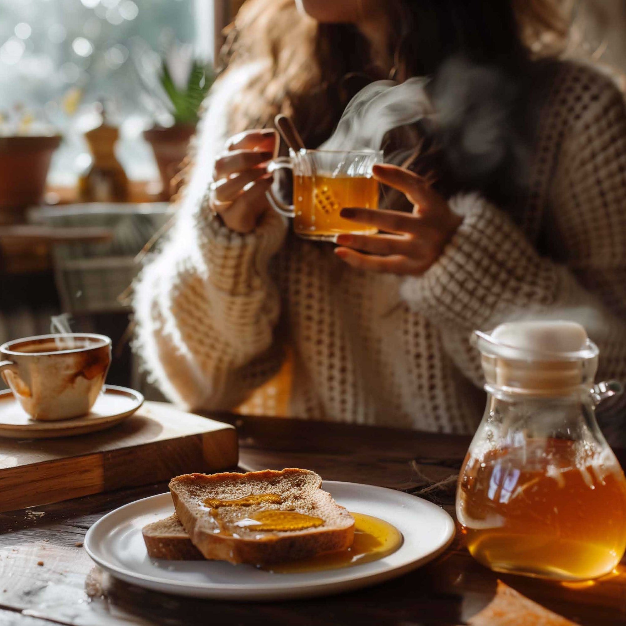 Honey Toast and Honey Hot Drink for morning Breakfast