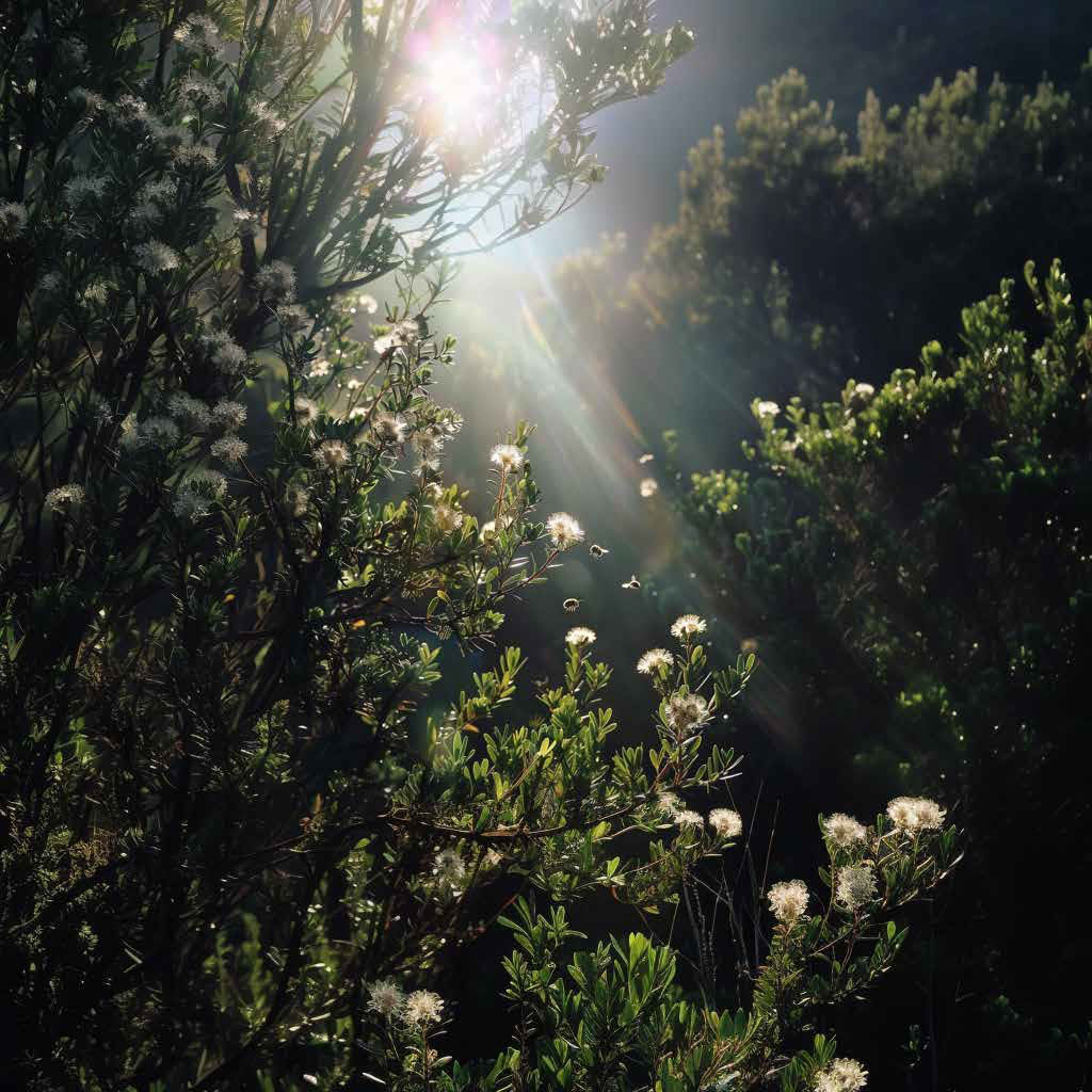 Sun coming through the branches of a New Zealand Forest