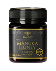 BeeNZ Manuka Honey UMF20+ jar with black lid