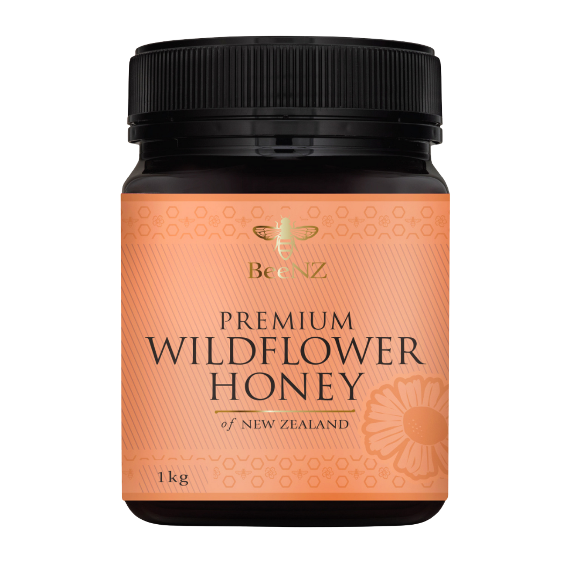 Jar of BeeNZ premium wildflower honey perfect for drizzling on breakfast cereals and spreading on toast.
