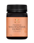Jar of BeeNZ premium wildflower honey perfect for drizzling on breakfast cereals and spreading on toast.