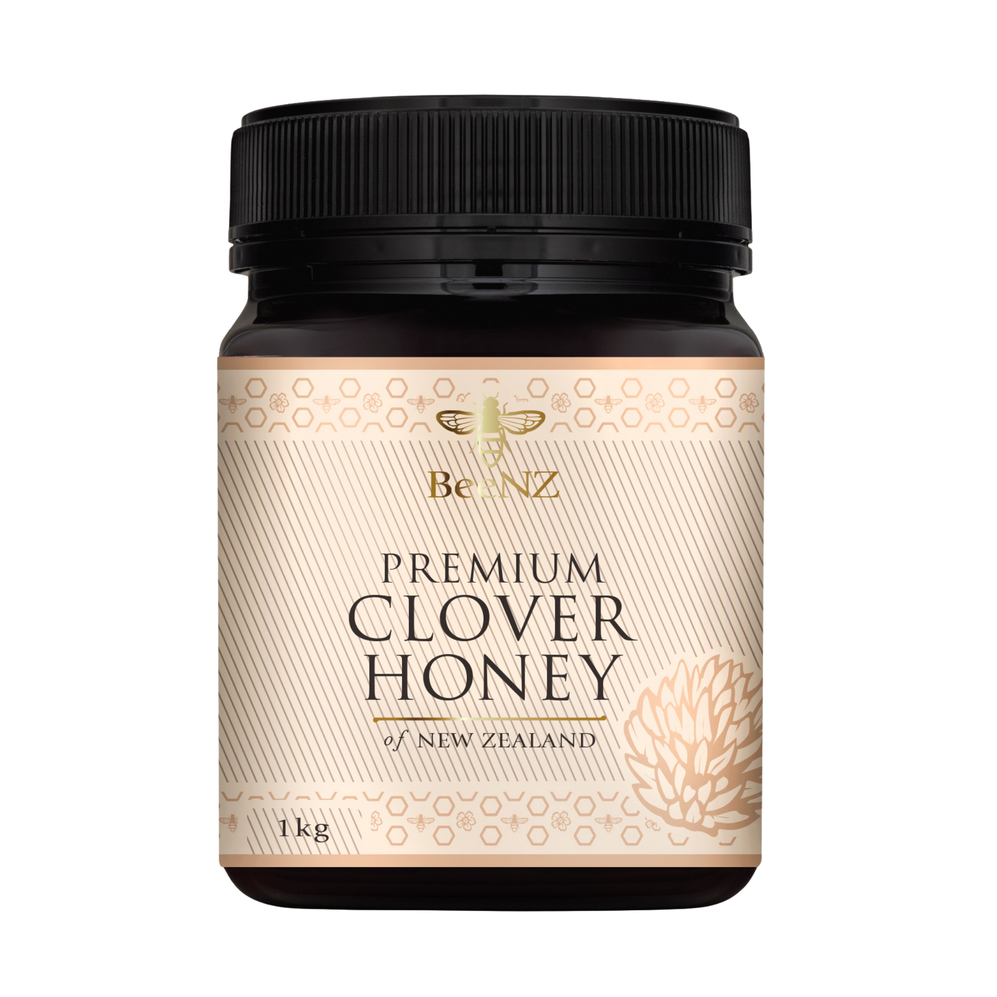 Jar of BeeNZ premium clover honey, perfect for drizzling on to breakfasts, with a sweet floral flavour and that classic clover honey taste.
