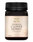 Jar of BeeNZ premium clover honey, perfect for drizzling on to breakfasts, with a sweet floral flavour and that classic clover honey taste.
