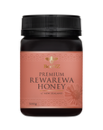 Jar of BeeNZ premium Rewarewa Honey. Rich caramel flavour best for baking.