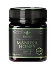 BeeNZ Manuka Honey UMF5+ jar with black lid 