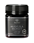 BeeNZ Manuka Honey UMF15+ jar with black lid 